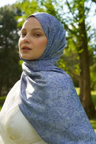 Elegance Etnik Desen Jakar Şal - Mavi