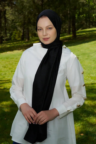 Elegance Etnik Desen Jakar Şal - Siyah