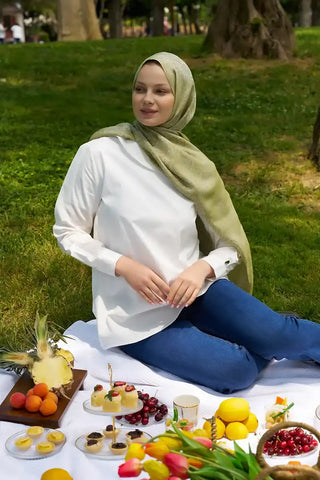 Elegance Etnik Desen Jakar Şal - Yağ Yeşili