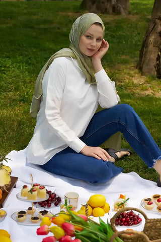 Elegance Etnik Desen Jakar Şal - Yağ Yeşili