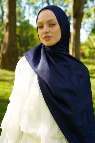 Elegance Lace Desen Jakar Şal - Lacivert