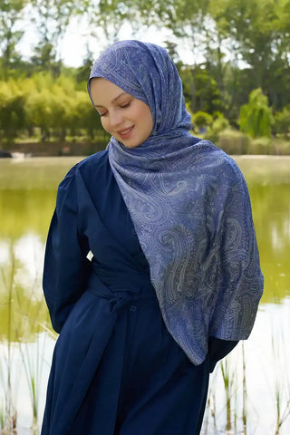 İrem Ceylan Elegance Lace Desen Jakar Şal - Mavi