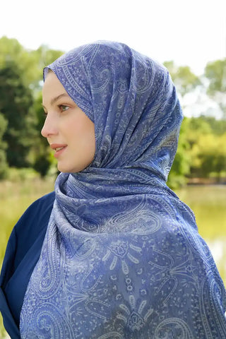 İrem Ceylan Elegance Lace Desen Jakar Şal - Mavi