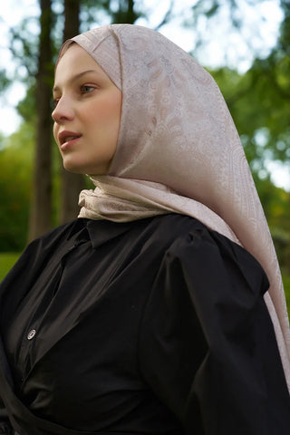 Elegance Lace Desen Jakar Şal - Pudra