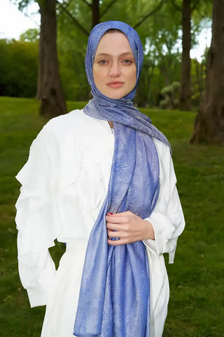 Elegance Silva Desen Jakar Şal - Mavi