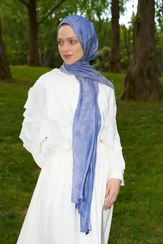 Elegance Silva Desen Jakar Şal - Mavi