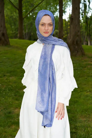 Elegance Silva Desen Jakar Şal - Mavi