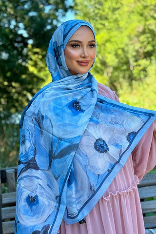 Kübra KOÇ Endless Bloom Desen Şal - Mavi