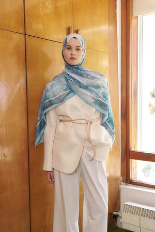 Kübra KOÇ Endless Sunlit Desen Şal - Mint