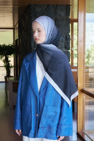 Fransız İpeği Degrade Desen Şal - Siyah