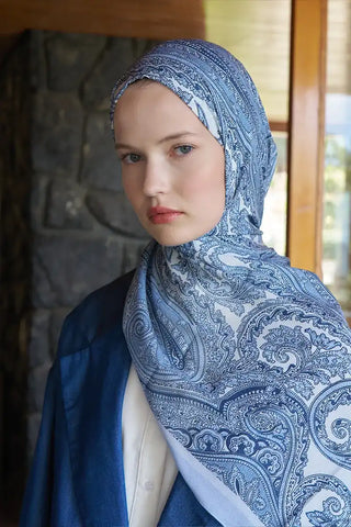 Fransız İpeği Saray Desen Şal - Açık Mavi