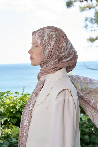 Beyza HURİ Fransız İpeği Saray Desen Şal - Bej