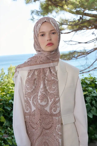 Beyza HURİ Fransız İpeği Saray Desen Şal - Bej