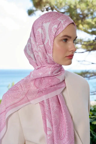 Tuğba BAĞ Fransız İpeği Saray Desen Şal - Pembe