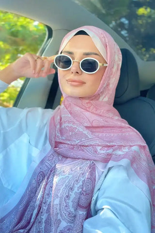 Tuğba BAĞ Fransız İpeği Saray Desen Şal - Pembe