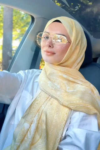 Tuğba BAĞ Fransız İpeği Saray Desen Şal - Sarı
