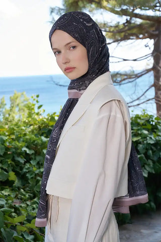 Fransız İpeği Saray Desen Şal - Siyah