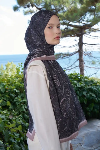 Fransız İpeği Saray Desen Şal - Siyah