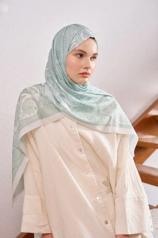 Fransız İpeği Saray Desen Şal - Su Yeşili