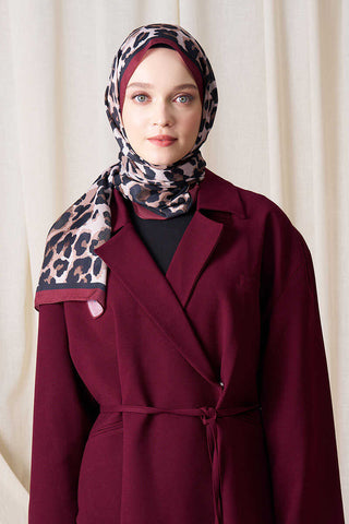 Historical Leopar Desen Şal - Bordo