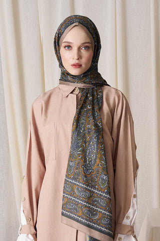 Historical Veloria Desen Şal - Yağ Yeşili