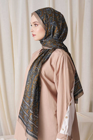 Historical Veloria Desen Şal - Yağ Yeşili