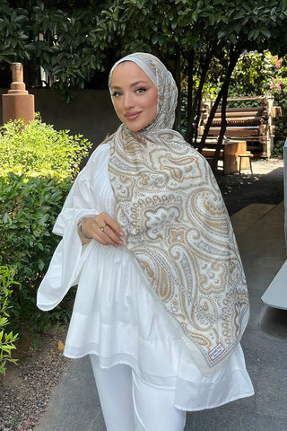 Historical Victorian Desen Şal - Krem