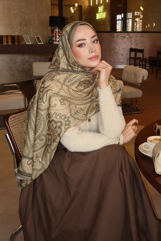 Historical Victorian Desen Şal - Yağ Yeşili