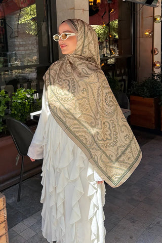 Historical Victorian Desen Şal - Yağ Yeşili