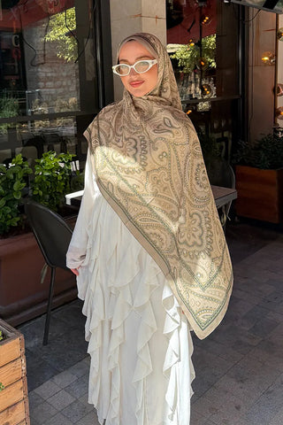 Historical Victorian Desen Şal - Yağ Yeşili