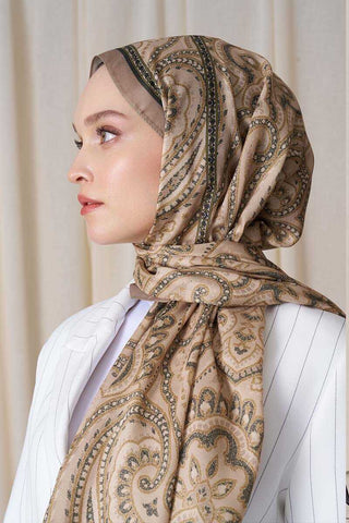 Historical Victorian Desen Şal - Yağ Yeşili