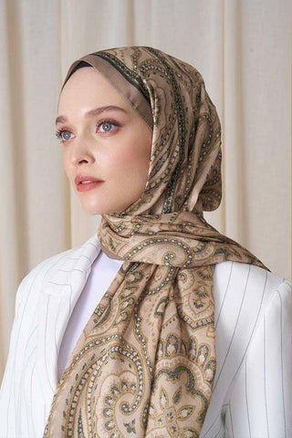 Historical Victorian Desen Şal - Yağ Yeşili