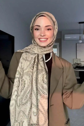 Historical Victorian Desen Şal - Yağ Yeşili