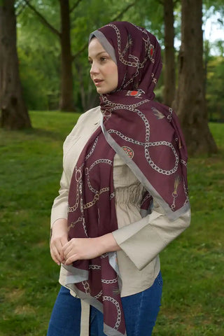 Hyper Zincir Desen Şal - Bordo