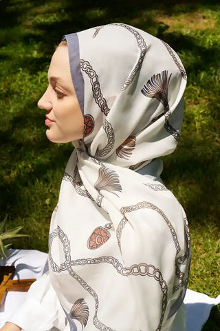 Hyper Zincir Desen Şal - Kırık Beyaz