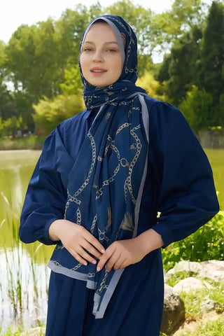 Hyper Zincir Desen Şal - Lacivert