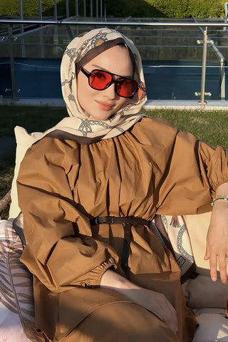 Rabia Hundi Hyper Zincir Desen Şal - Latte