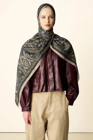 Katre Desenli Pamuk Dokulu Şal - Yeşil