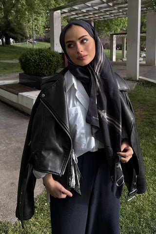 Kemer Desen Tensel Şal - Siyah