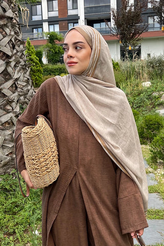 Kemer Desen Tensel Şal - Bej
