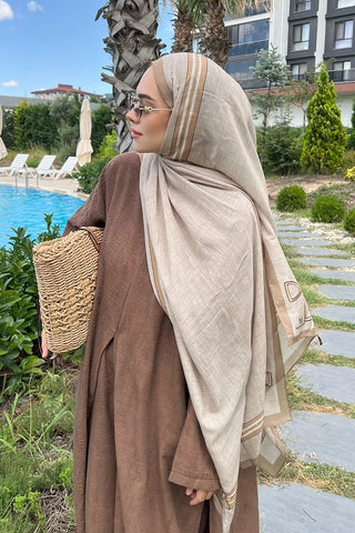 Kemer Desen Tensel Şal - Bej