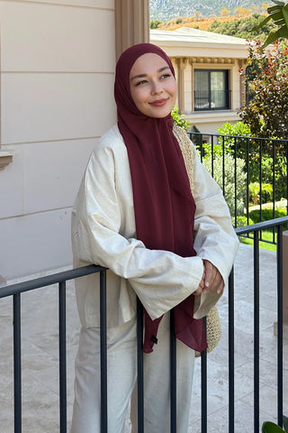 Krep Şifon Şal - Bordo
