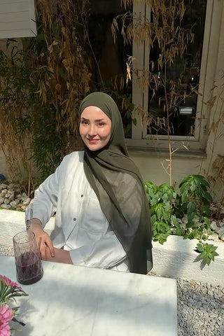 Krep Şifon Şal - Haki