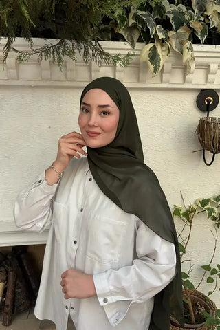 Krep Şifon Şal - Haki