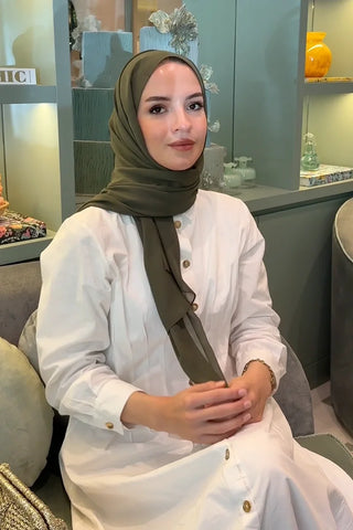 Krep Şifon Şal - Haki