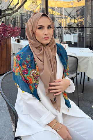 Krep Şifon Şal - Koyu Bej