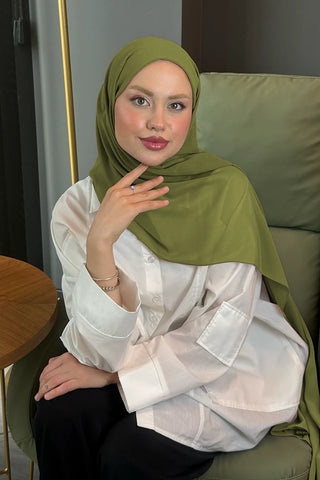 Krep Şifon Şal - Yağ Yeşili