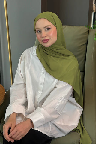 Krep Şifon Şal - Yağ Yeşili