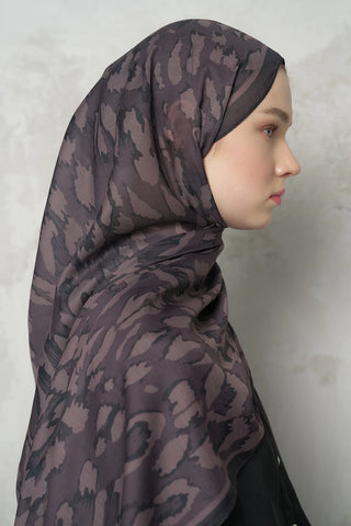 Leopar Desenli Pamuk Dokulu Şal - Acı Kahve