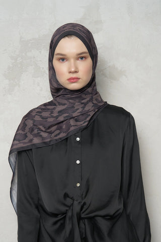 Leopar Desenli Pamuk Dokulu Şal - Acı Kahve